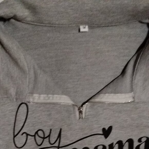 "Boy Mama" Women's size M.  Gray With Small Zip.  Lightweight Sweatshirt.  Long - Picture 4 of 8